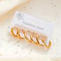Three-pair set of gold-plated stainless steel earrings in round oval and rectangular shapes - Geometric Style (BJGE0288) / Gold
