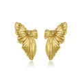Boucles d'oreilles ailes de papillon dorées avec texture métal et cristaux blancs - Aile en Strass