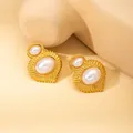 Vintage irregular gold-plated earrings with granules and faux white pearls - Gold Vintage Double Artificial Pearl Studs