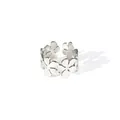 Minimalistischer verstellbarer Edelstahlring mit strukturiertem silbernem Blumenmuster - Fünfblättrige Blume Stil (BJGR0384) / Silber