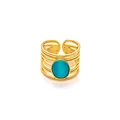 Anillo multicapa de acero dorado con piedra ovalada azul y efecto de ojo de gato sutil - Estructura de Alambre de Varias Capas (Estilo 1) / Piedra de ojo de gato azul pavo real