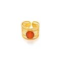 Detalle de anillo multicapa de titanio dorado con piedra naranja y diseño ajustable - Estructura de Alambre de Varias Capas (Estilo 1) / Piedra de Ojo de Gato Rojo Anaranjado