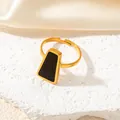 Gold plated butterfly geometric ring with black resin inlay and adjustable open band - Trapezoid Black Shell Ring