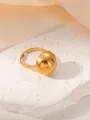 Minimalist gold plated dome open ring displayed on white stone with fabric background - Solid Hemisphere Ring
