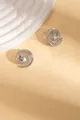 Detail of silver spiral stud earrings with radiant texture and sparkling center zircon - Ear Studs (E0618)