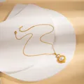 Gold plated stainless steel gourd necklace with two elegant white pearls for women - Necklace (N0182)