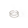 Silver double-layer open ring featuring a minimalist wave texture and adjustable metal design - Double Layer Beaded Style (BJGR0438) / Silver