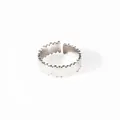 Silver stainless steel open ring with textured bead patterns and wavy edges - Dense Beaded Wave Style (BJGR0440) / Silver