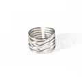 Silver woven layered wide band stainless steel open ring with adjustable design - Multi-layer Wide Braid Style (BJGR0444) / Silver