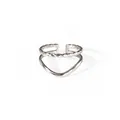 Silver double-layered open ring featuring a braided twist rope and smooth V-shaped wave design - Double Layer Twist V-Wave Style (BJGR0449) / Silver