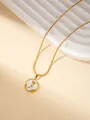Collier chaîne serpent dorée de style vintage avec pendentif rond à relief rose - Pendentif Rose Blanche