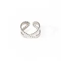 Minimalist silver stainless steel open ring featuring a triple-layer bead texture design - Triple Layer Beaded Cross Style (BJGR0298) / Silver