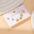 Three pairs of elegant gold stainless steel stud earrings in star and heart shapes - Ball Heart Star Style Set (BJGE0312)