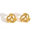 Golden multi-loop knot stud earrings in geometric stainless steel with polished finish - Multi-Loop Knot Style (BJGE0657)