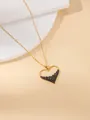 Gold plated stainless steel heart necklace with textured black stone inlay - 18K Gold / Half Hollow Heart C3