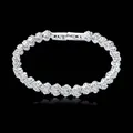 Bracelet élégant en argent avec maillons fleurs en zircon et fermoir pliable sécurisé - Style de Grappe de Fleurs à Quatre Pétales Argent Brillant (5606)