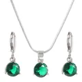 Elegantes Schmuckset mit rundem grünem Zirkonia-Anhänger und passenden Ohrringen in Silber - Runder Zirkonia Eingelegter Stil (8892)