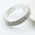 Elegant three-row silver stretch bracelet with brilliant square-cut rhinestones - Triple Row (1326)