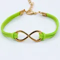 Neon green infinity symbol braided suede bracelet with adjustable golden chain - Green