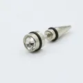 Pendiente punk de acero 316L plateado con circón y cierre de cono puntiagudo - Estilo Taper con Diamantes de Imitación Blancos (0348) / Blanco