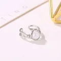 Detailed view of silver knot ear cuff with white pearl inlay and non-pierced design - Pearl Decorated Style (11660) / Silver
