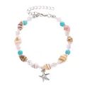 Bohemian beach anklet featuring natural shells, turquoise beads, and silver starfish charm - Starfish and Conch (11691) / Colorful