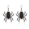 Gothic black spider earrings with red rhinestone eyes and silver fishhook wires - Shiny Black Red Eyed Spider Style (3256) / Bright Black