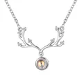 S925 silver elk antler necklace with zircon and projection stone on white background - Silver
