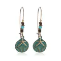 Boucles d'oreilles bohèmes en bronze avec perles turquoise et motif marin vintage - Style Étoile de Mer et Coquillage avec Perles (11697)