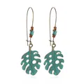 Boucles d'oreilles bohèmes en bronze avec perles turquoise et feuilles vintage - Style Feuille de Monstera avec Perles (11686)