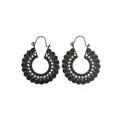 Boucles d'oreilles noires bohèmes avec bord floral et strass blancs scintillants - Noir Mat avec Strass (9200)