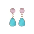 Creative water drop earrings with pink and lake blue crystal clusters in gold finish - Colorful