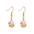 Elegant gold drop earrings with pink water-drop crystal and floral filigree base - KC Gold (3860)