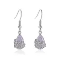 Elegant silver fishhook earrings featuring pear-shaped crystal drops and floral claw settings - White K (3861)