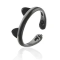 Verstellbarer mattschwarzer Katzenpfoten Ring mit Katzenohren Design aus S925 Sterlingsilber - Schwarz