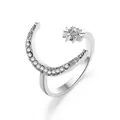 Silberner Mond und Stern offener Ring mit funkelnden Zirkonia Steinen besetzt - Silber (7641)