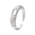 Adjustable silver crescent moon and star ring with sparkling cubic zirconia stones - Silver Star Inlaid Style (12174)
