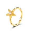 Anello a forma di stella marina dorata con zircone centrale e trama naturale - Stile Stella Marina Zircone Oro (11669)