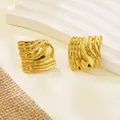 Irregular golden rectangular stud earrings with textured finish and vintage style - Abstract Crumpled Textured Irregular Rectangle Style (024)