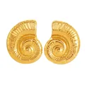 Golden stainless steel ocean-themed earrings in a unique spiral nautilus shell shape - Conch