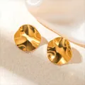 Irregular gold wave disk stud earrings in polished titanium steel for women - Irregular Disc