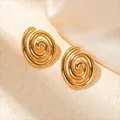 Golden spiral stud earrings in a 3D vortex design crafted from polished stainless steel - Hoop Earrings