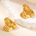 Orecchini minimalisti in acciaio inossidabile dorato con trama metallica stropicciata - Stile Cuore Increspato