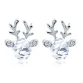 Elegant silver reindeer stud earrings featuring oval zircon stones and pearl accents - Silver Clear Quartz