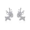 Boucles d'oreilles renne en argent avec pavé de zircons étincelants pour femmes - Argent