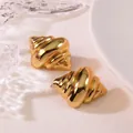 Pair of gold-plated stainless steel stud earrings with elegant croissant spiral texture - Gold