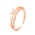 Anello regolabile in oro rosa con quattro farfalle di strass e accenti floreali - Anello Aperto Farfalla e Stella (K-1194) / Oro rosa
