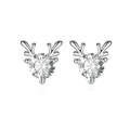 Élégantes boucles d'oreilles cerf en argent avec une perle centrale micro-sertie brillante - Blanc Argenté