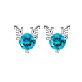 Boucles d'oreilles bois de renne élégantes avec pierre bleue et finition argent - Bleu Argenté