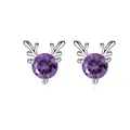 Boucles d'oreilles bois de renne argentées avec pierre précieuse violette ronde - Argent Violet